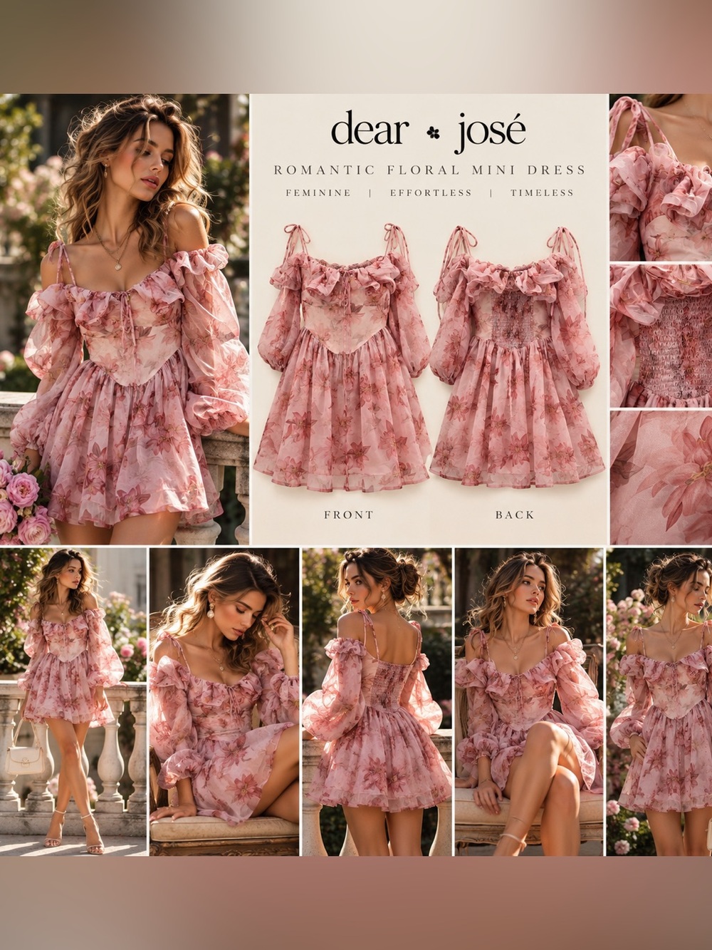 Dear José Pink Floral Corset Ruffle Mini Dress US 8